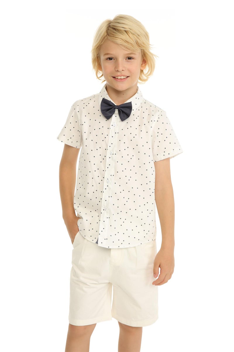 Mud Kingdom Toddler Boy Shirt and Tie Short Sleeve Stars 4T White - Image 4
